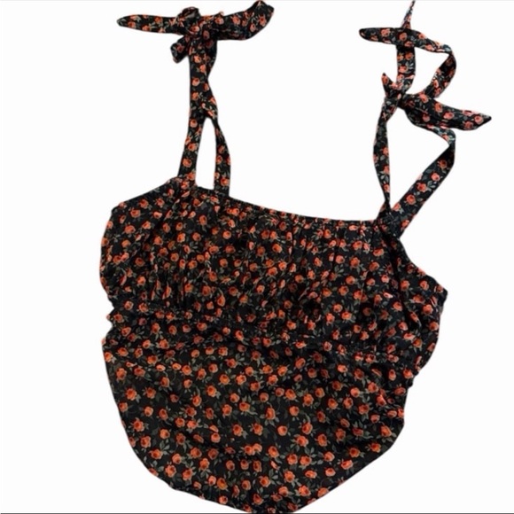 Gilly Hicks Microfloral bralette tie shoulder top Y2K Coquette Small 90s - Picture 2 of 3